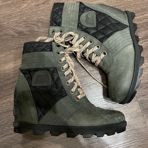 Sorel Lexie Women’s Leather Boots Olive Slate Size 8.5 Waterproof Lace Up - Picture 3 of 13